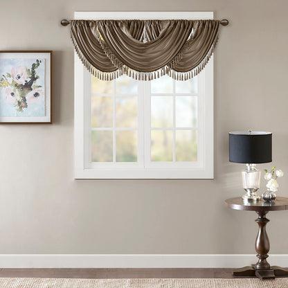 Elena Faux Silk Waterfall Embellished Valance - Bronze