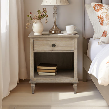 Victoria one-drawer wood nightstand with shelf - Light Natural