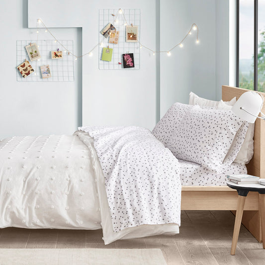Cozy Soft Cotton Flannel Printed Sheet Set - Grey Stars