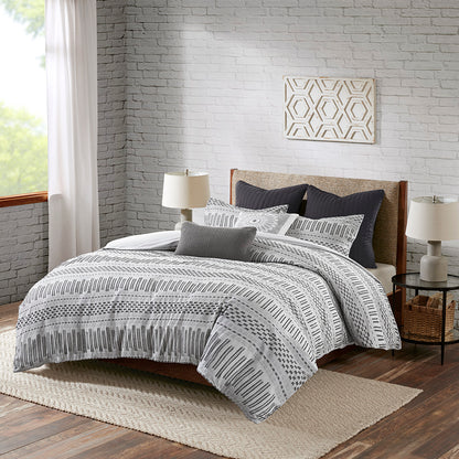 Rhea Cotton Jacquard Comforter Mini Set - Grey/Black