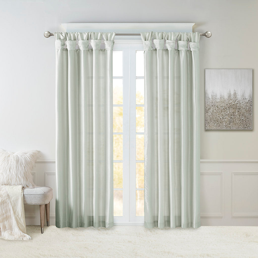 Emilia 100% Polyester Solid Faux Silk Lined Twist Tab Window Curtain - Dusty Aqua