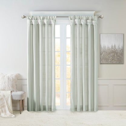 Emilia 100% Polyester Solid Faux Silk Lined Twist Tab Window Curtain - Dusty Aqua