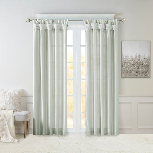 Emilia 100% Polyester Solid Faux Silk Lined Twist Tab Window Curtain - Dusty Aqua