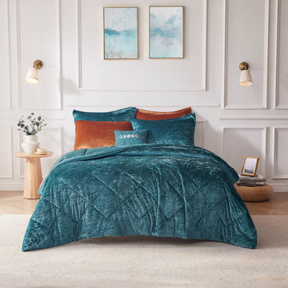 Felicia Velvet Comforter Set with Throw Pillow - Teal