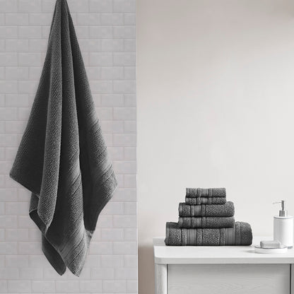 Adrien Super Soft Cotton Quick Dry Bath Towel 6 Piece Set - Dark Gray