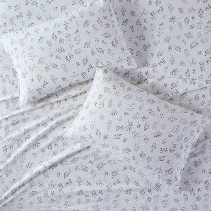 Cozy Cotton Flannel Printed Sheet Set - White Tossed Botanical
