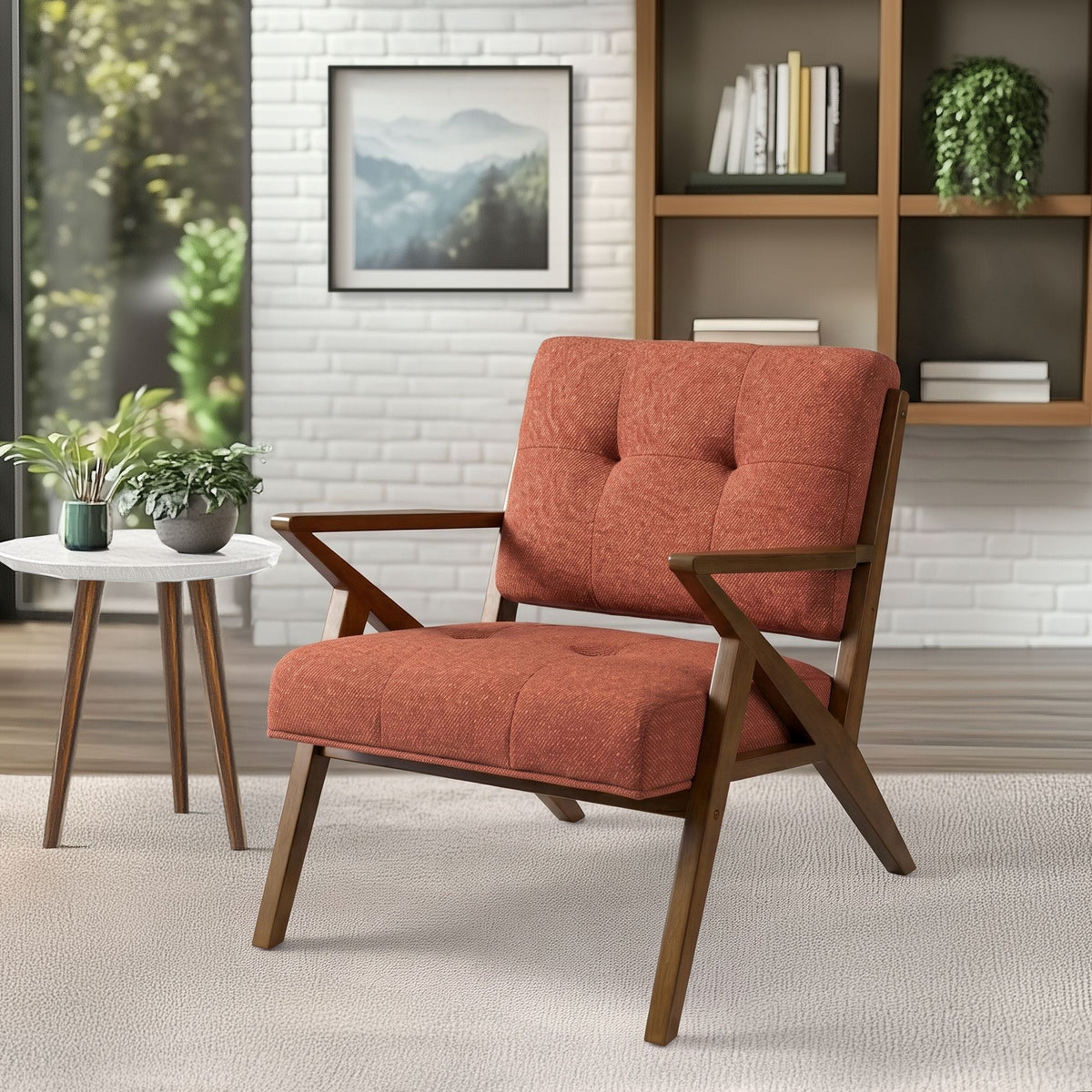 Rocket Upholstered Arm Chair with Angled Wood Frame - Burnt Orange