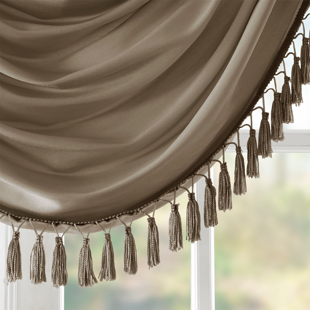Elena Faux Silk Waterfall Embellished Valance - Bronze