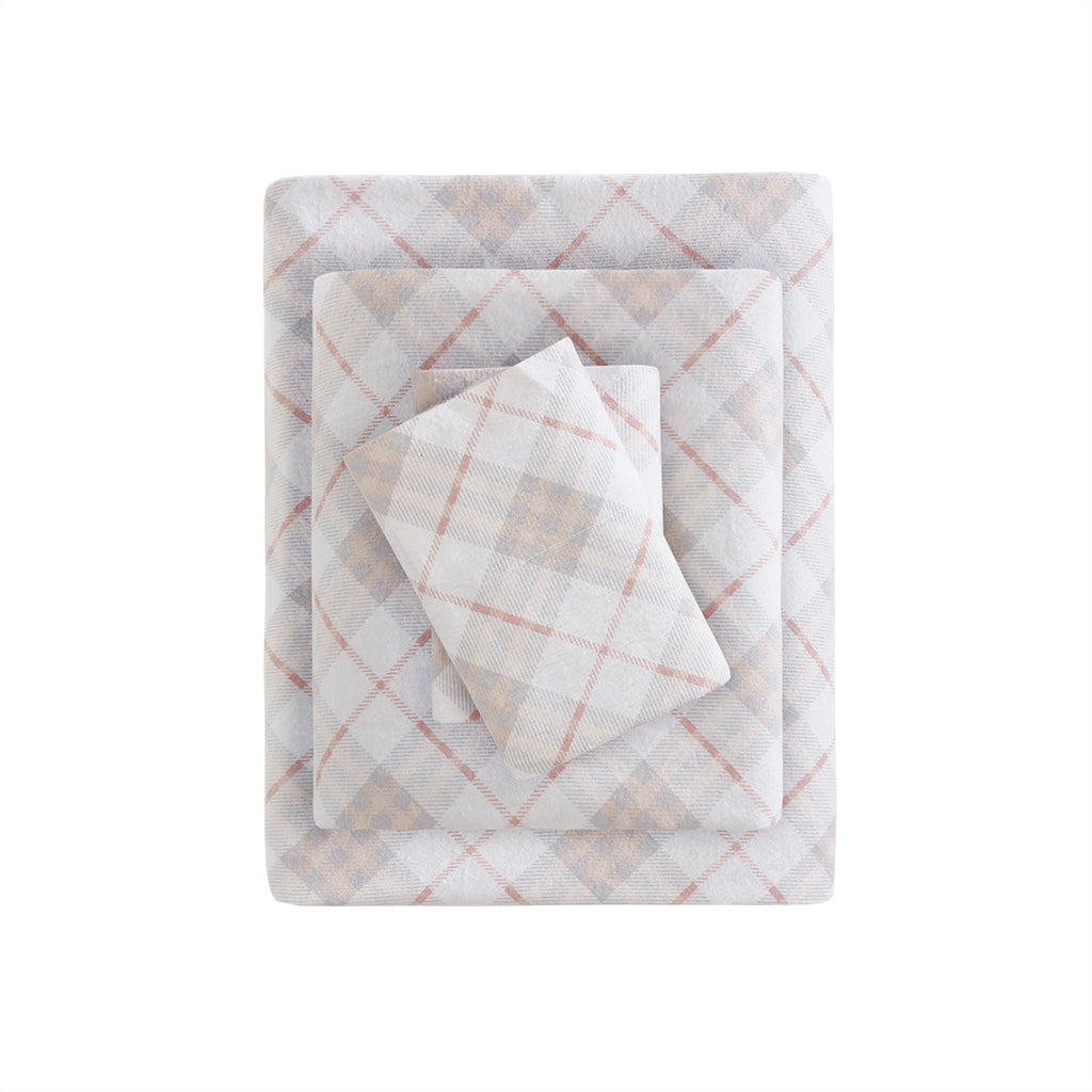 Cozy Cotton Flannel Printed Sheet Set - Pink Plaid