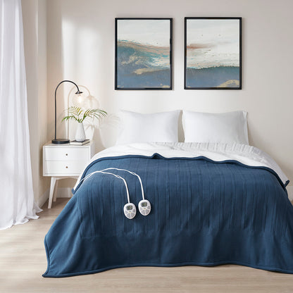 Fleece to Sherpa Heated Blanket - Blue