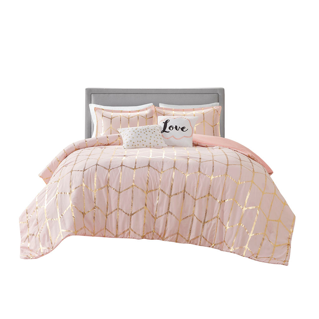 Raina Metallic Printed Comforter Set - Blush/Gold