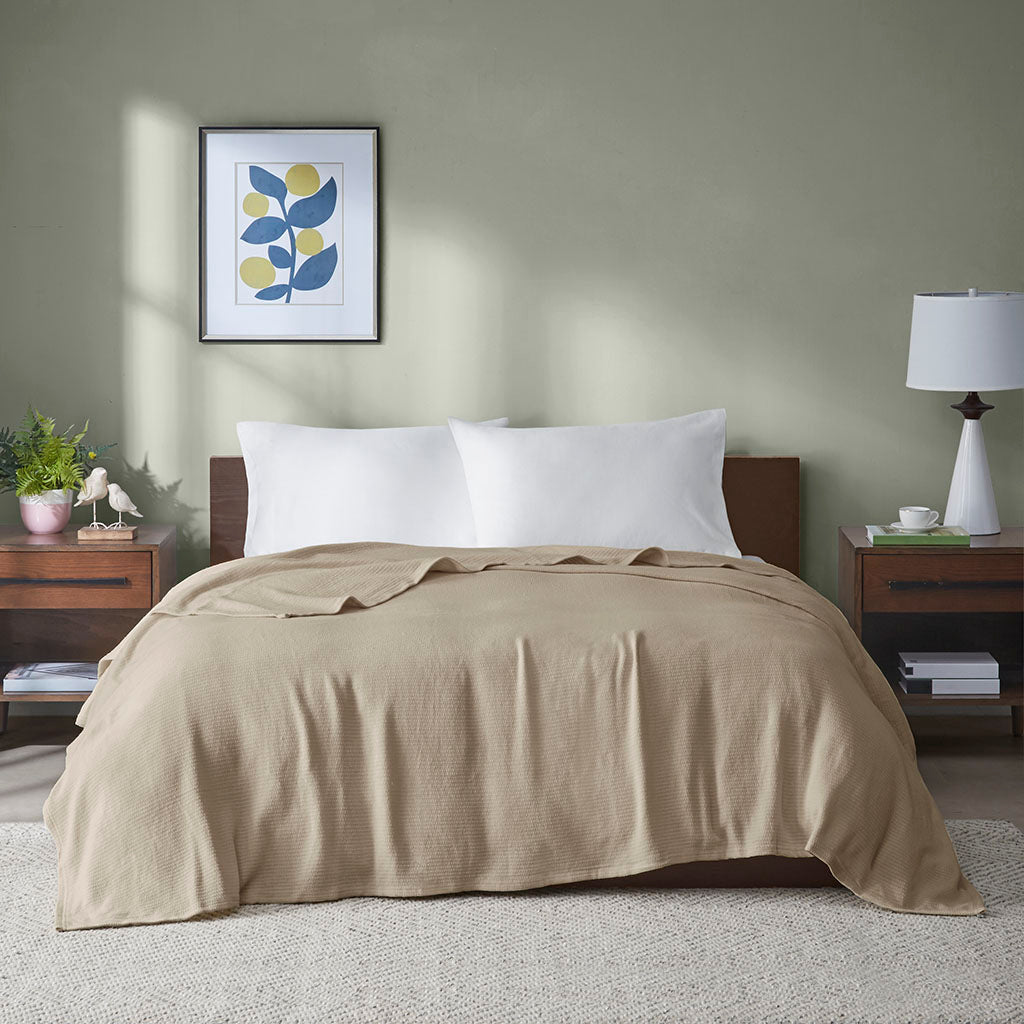 Freshspun Basketweave Cotton Blanket - Khaki