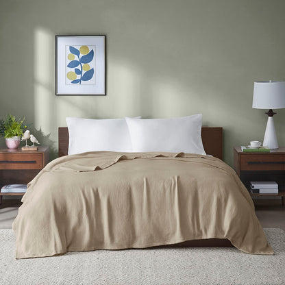 Freshspun Basketweave Cotton Blanket - Khaki