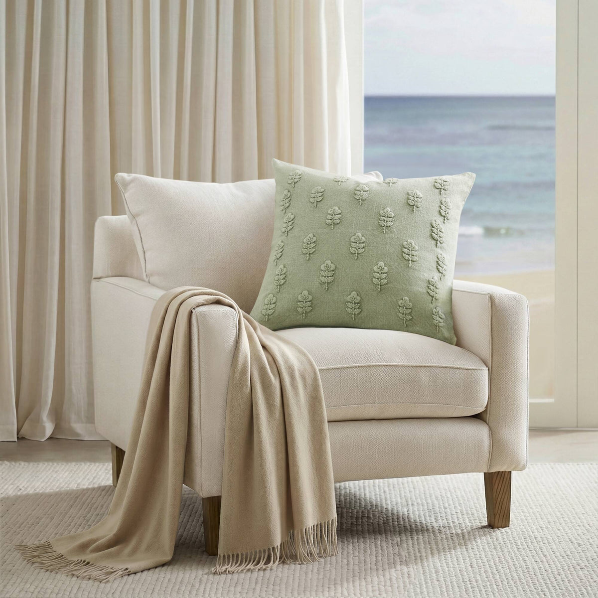Ave Botanical 1 Piece Cotton Pillow Cover - Sage