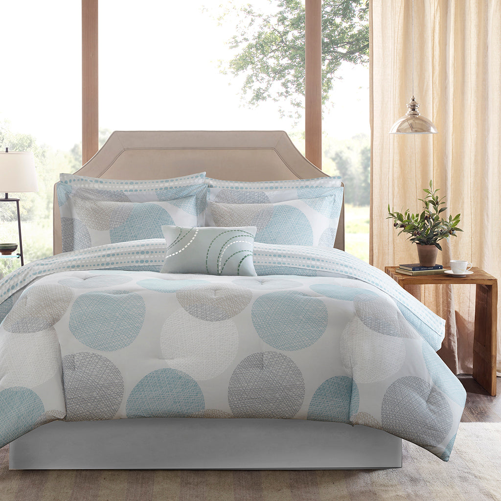 Knowles Comforter Set with Cotton Bed Sheets - Aqua