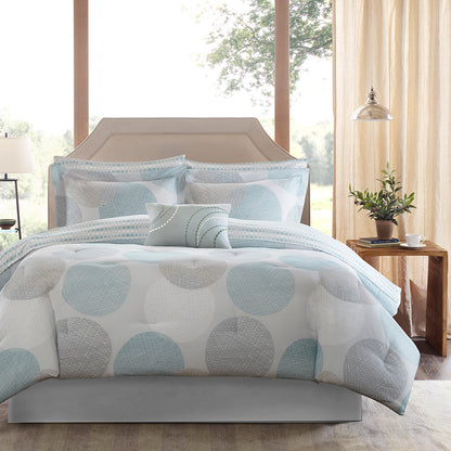 Knowles Comforter Set with Cotton Bed Sheets - Aqua