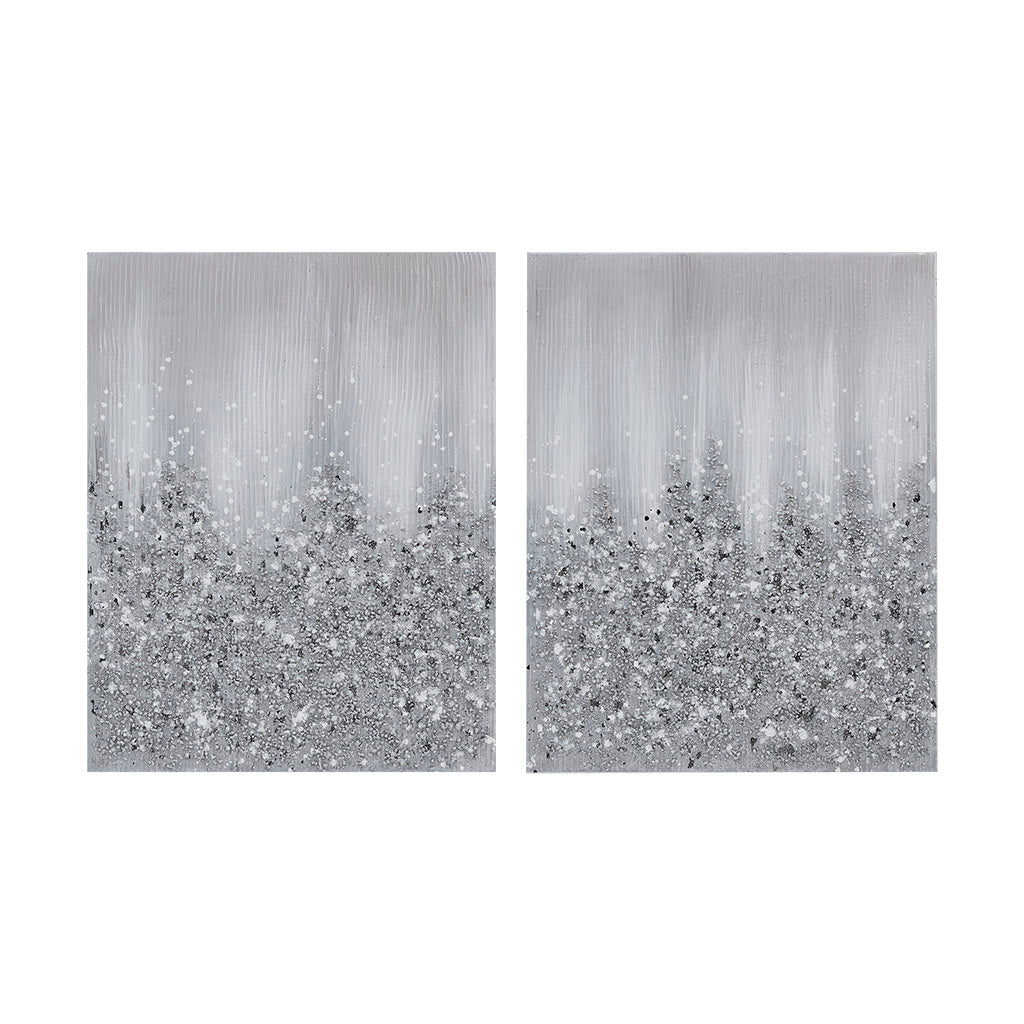 Glimmer Heavily Embellished 2-piece Canvas Wall Art Set - Silver