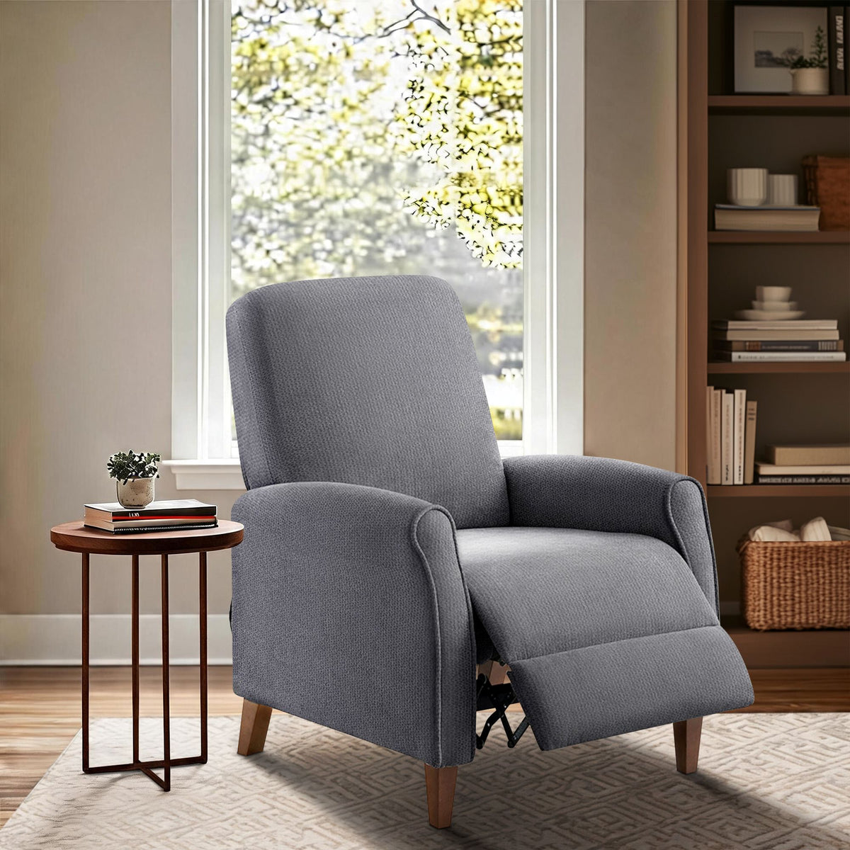 Marena Upholstered Manual Push Back Recliner - Dark Grey