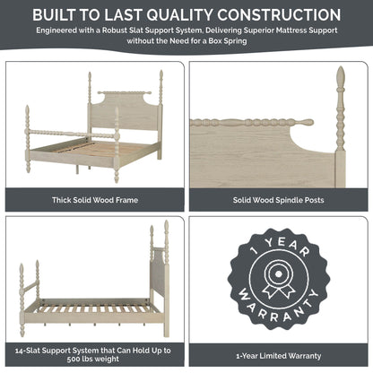 Beckett Turned Wood Spindle Bed - Antique Cream