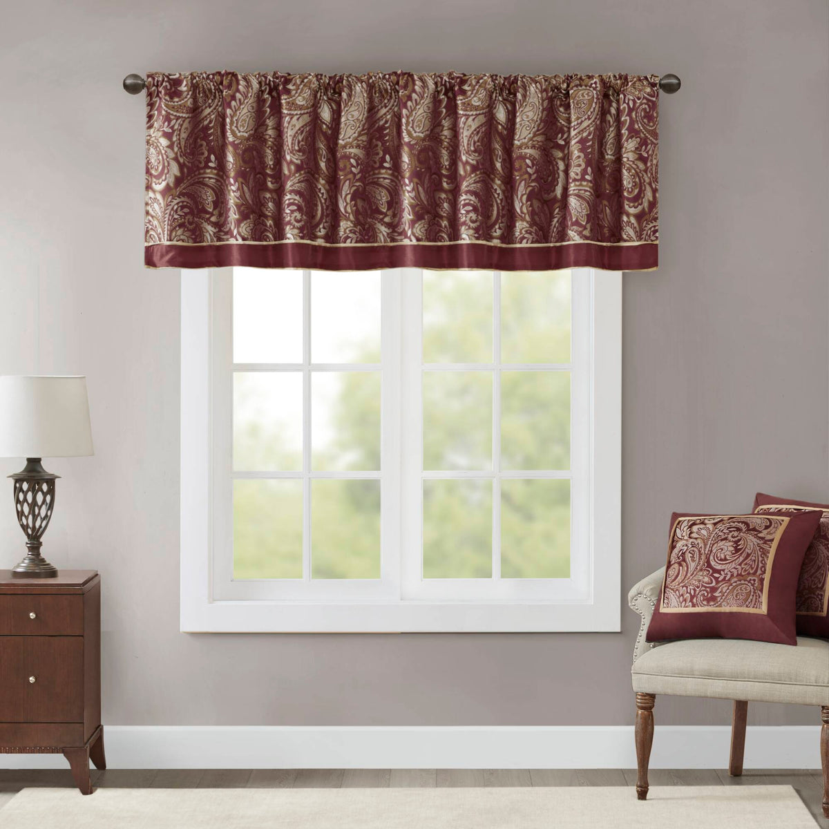 Aubrey Jacquard Window Valance - Burgundy