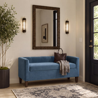 Corvina Ruched Velvet Storage Bench with Lift-Top Seat - Slate Blue