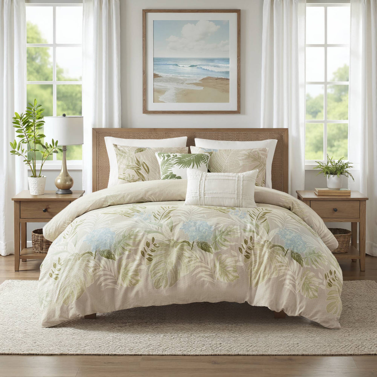 Kiawah Island 5 Piece Cotton Duvet Cover Set with Throw Pillow - Taupe