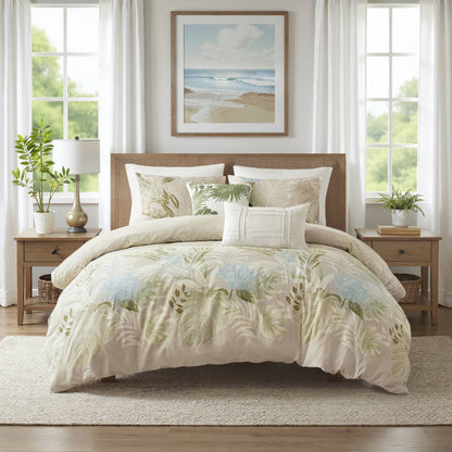 Kiawah Island 5 Piece Cotton Duvet Cover Set with Throw Pillow - Taupe