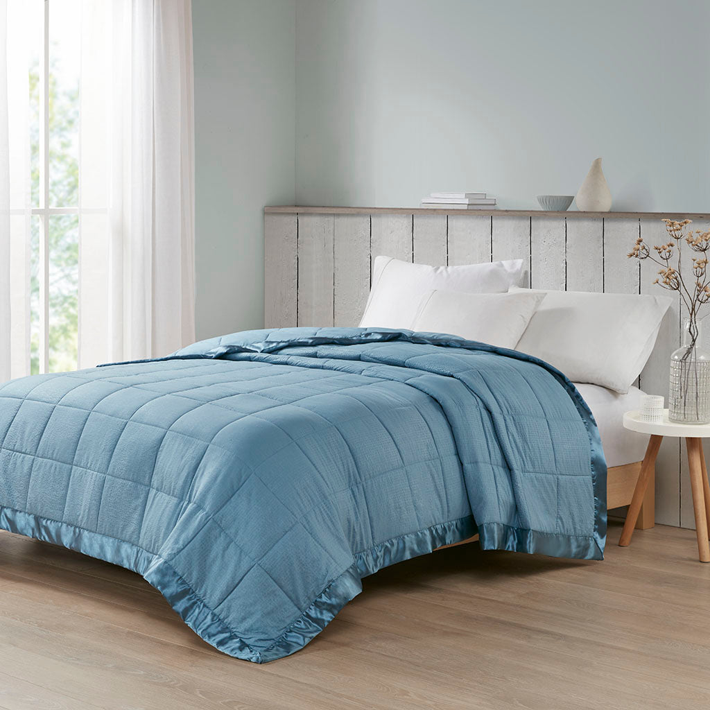 Cambria Oversized Down Alternative Blanket with Satin Trim - Slate Blue