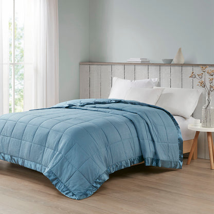 Cambria Oversized Down Alternative Blanket with Satin Trim - Slate Blue