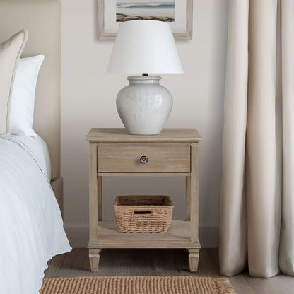 Victoria one-drawer wood bedside table with shelf - Light Natural