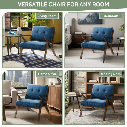 Rocket Upholstered Arm Chair with Angled Wood Frame - Blue/Pecan