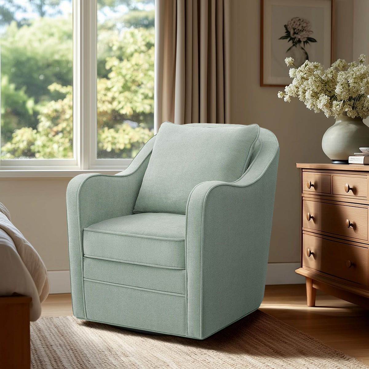 Brianne Upholstered Swivel Curved Armchair - Light Green