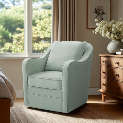 Brianne Upholstered Swivel Curved Armchair - Light Green