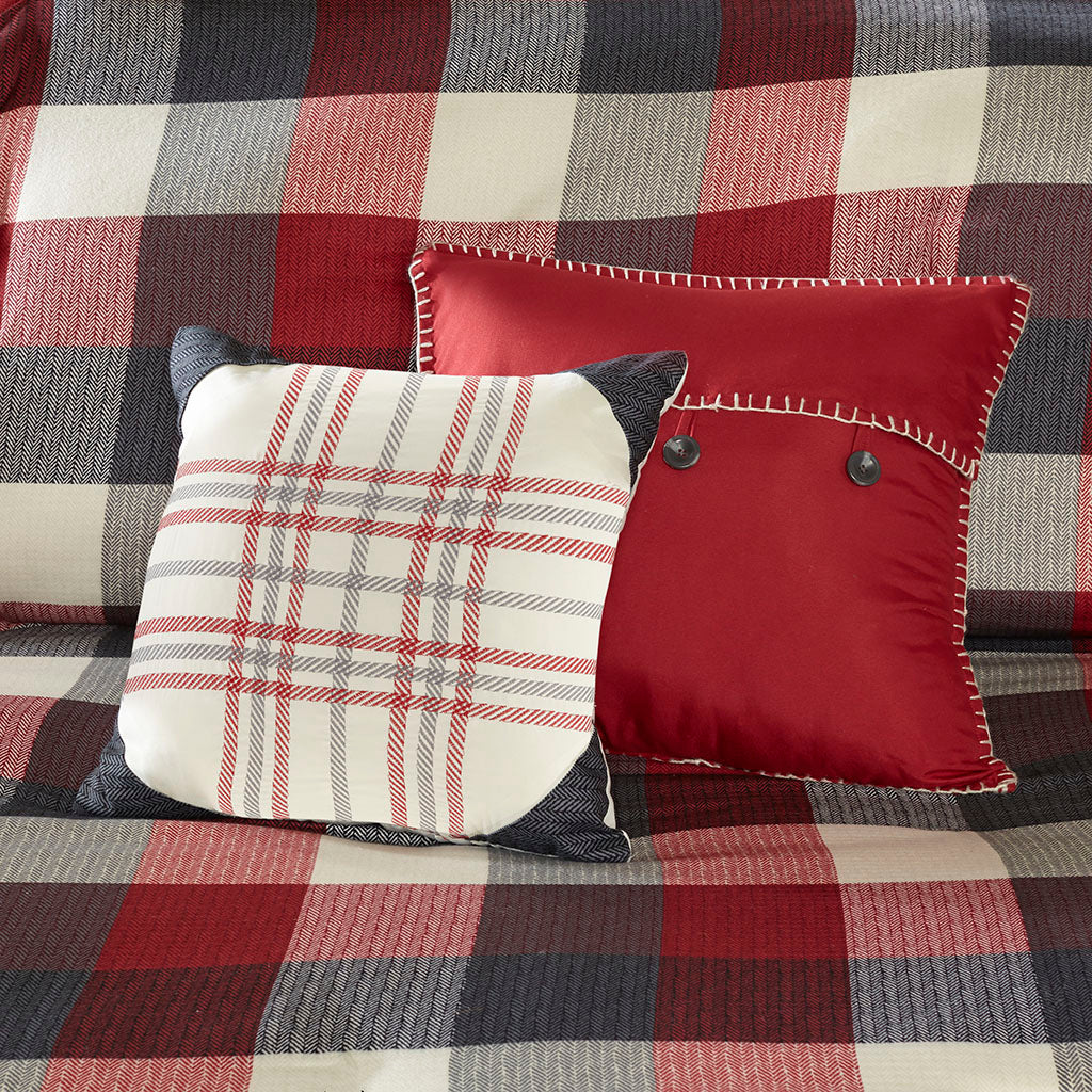Ridge 6 Piece Herringbone Duvet Cover Set - Red