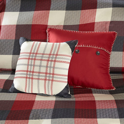 Ridge 6 Piece Herringbone Duvet Cover Set - Red