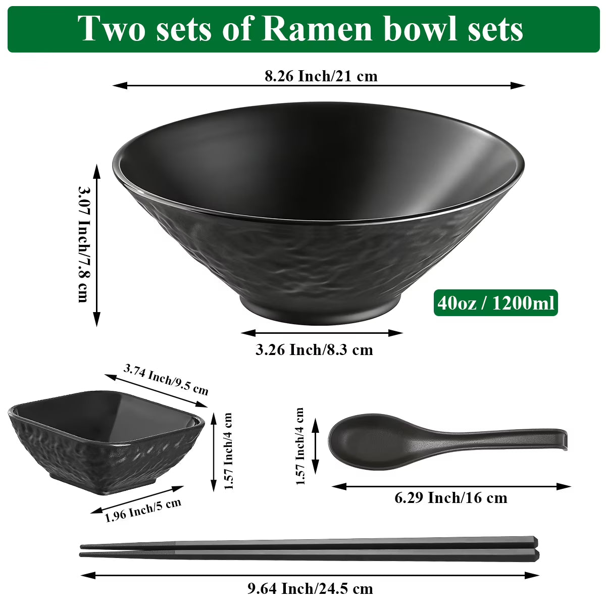 ReaNea 40oz Ramen Bowl Set with Chopsticks, Spoons & Dipping Bowls (2 Pack)