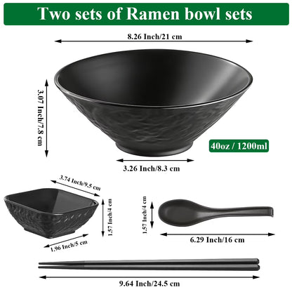 ReaNea 40oz Ramen Bowl Set with Chopsticks, Spoons & Dipping Bowls (2 Pack)