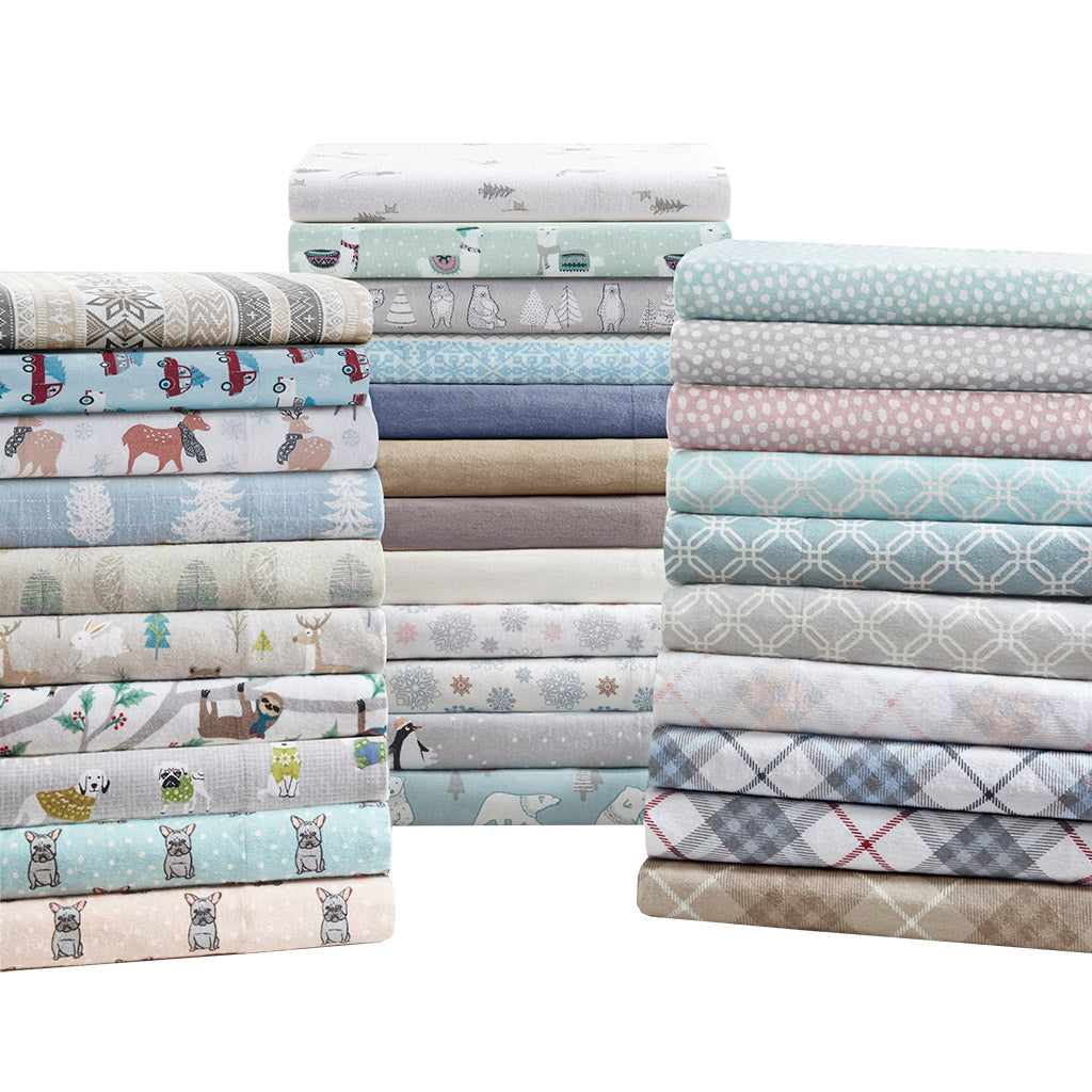 Cozy Cotton Flannel Printed Sheet Set - Blue Forest