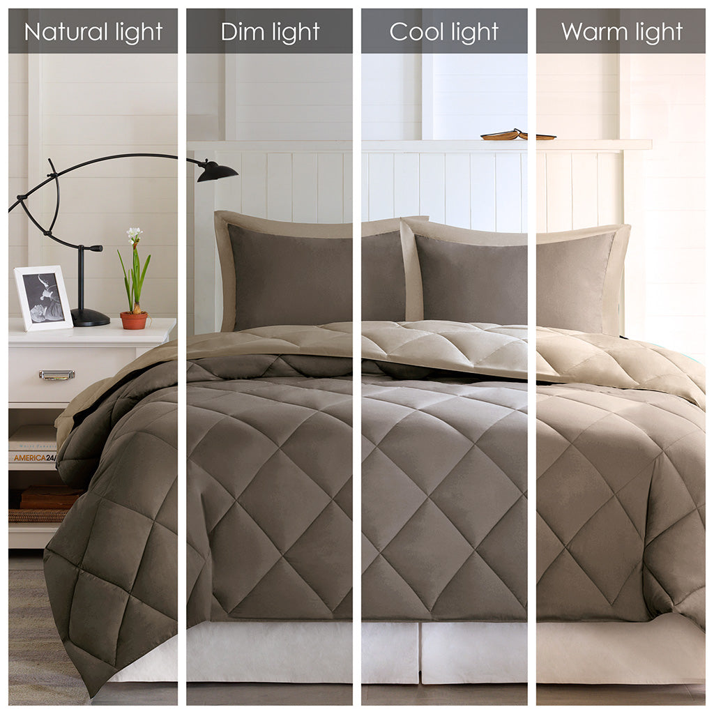 Larkspur 3M Scotchgard Reversible Down Alt Comforter Set - Brown/Sand
