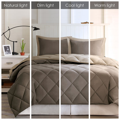 Larkspur 3M Scotchgard Reversible Down Alt Comforter Set - Brown/Sand