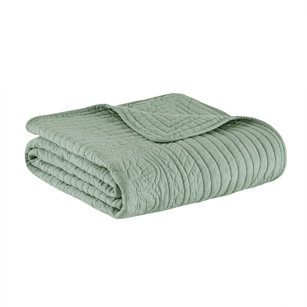 Tuscany Oversized Quilted Throw with Scalloped Edges - Seafoam