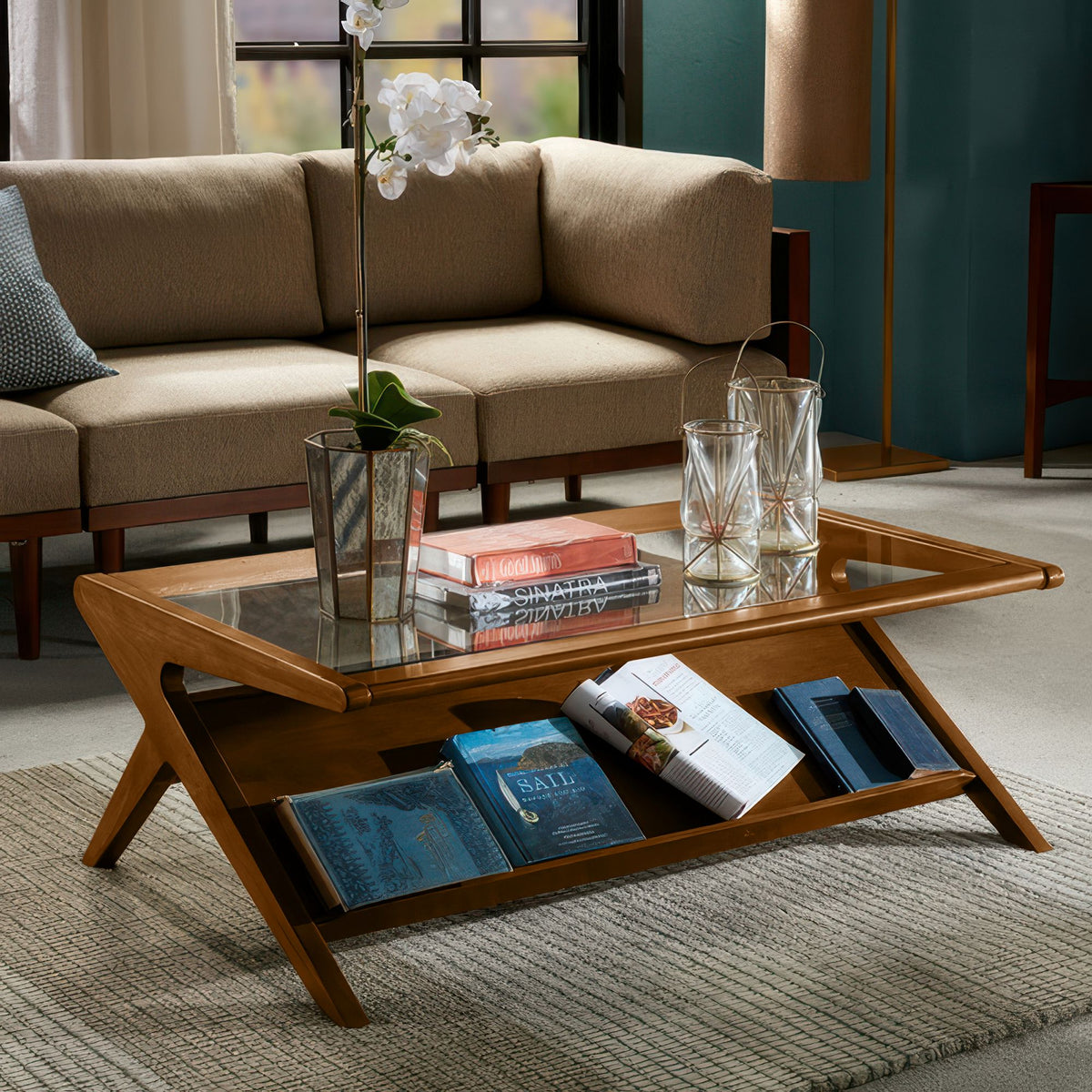 Rocket wood & tempered glass coffee table - Pecan