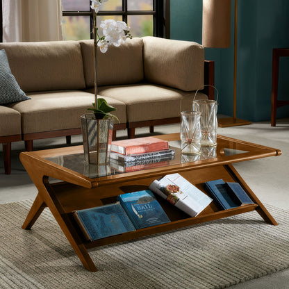 Rocket wood & tempered glass coffee table - Pecan
