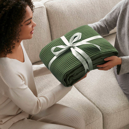 Waffle Weave Cotton Blanket - Olive Green