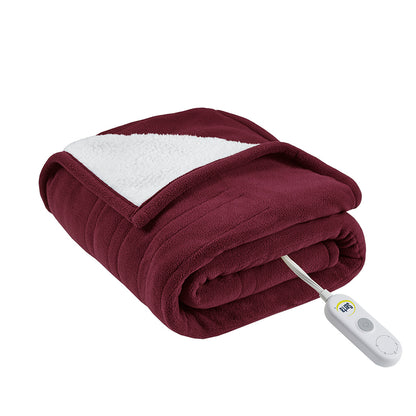 Fleece to Sherpa Heated Throw - Burgundy