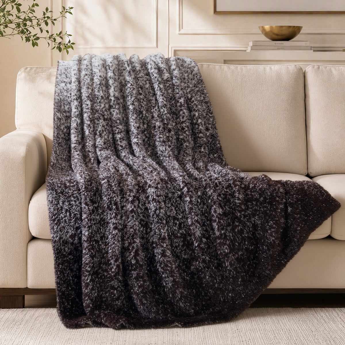 Ombre Knit Fur Throw - Brown Ombre