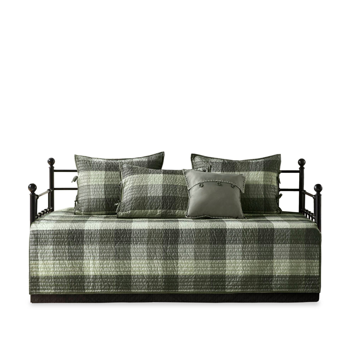 Ridge 6 Piece Reversible Plaid Daybed Cover Set - Grey