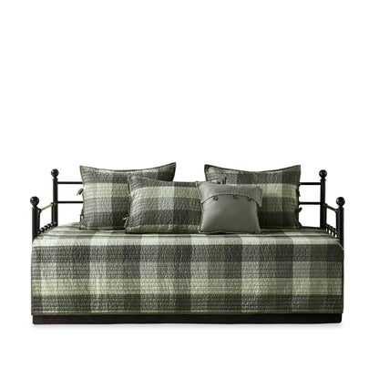 Ridge 6 Piece Reversible Plaid Daybed Cover Set - Grey