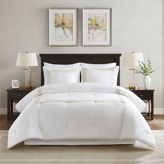 Nile 4 Piece Cotton Sateen With Embroidery Oversized Comforter Set - Multi