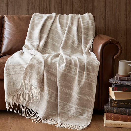 Alberta Cotton Blend Throw - Ivory Stripe